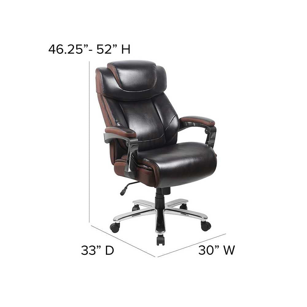 Big & Tall Office Chair | Brown LeatherSoft Executive Swivel Office Chair with Headrest and Wheels