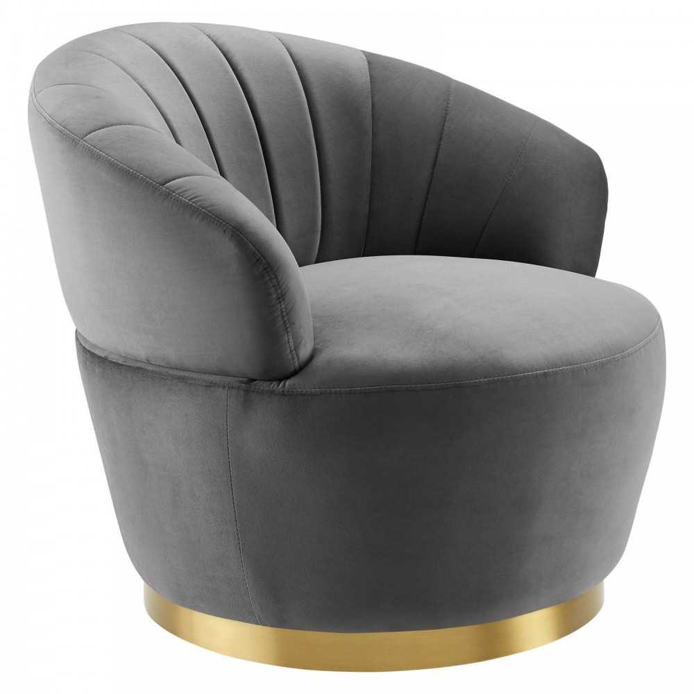 Billow Tufted Performance Velvet Swivel Chair, Gray
