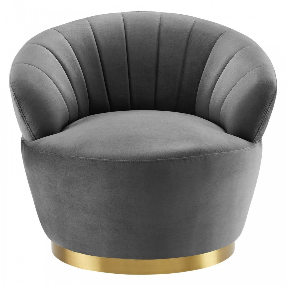 Billow Tufted Performance Velvet Swivel Chair, Gray
