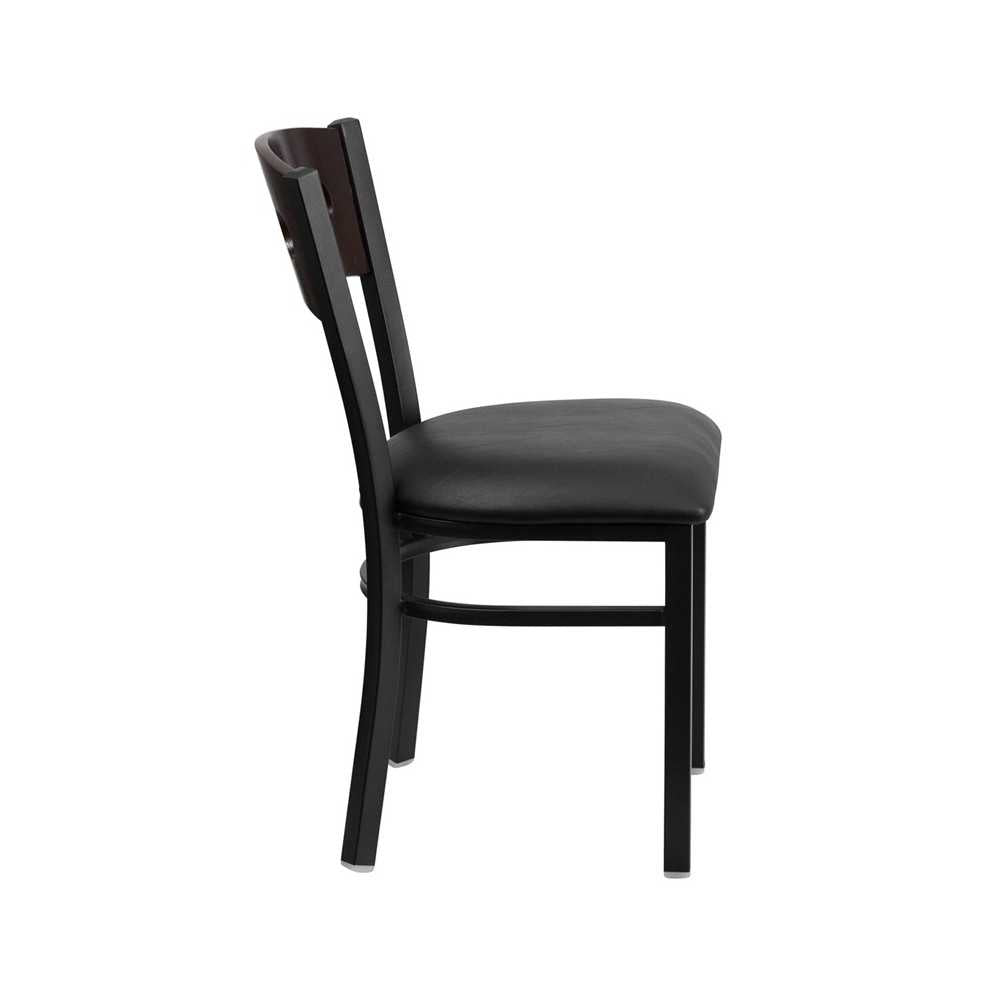 Black 3 Circle Back Metal Restaurant Chair - Walnut Wood Back, Black Vinyl Seat