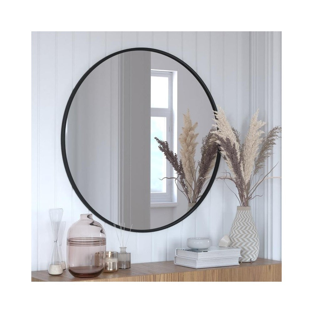 Black 36" Round Wall Mirror