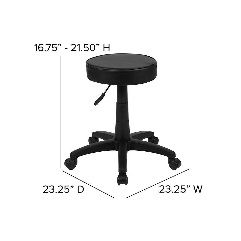 Black Adjustable Doctors Stool on Wheels with Ergonomic Molded Seat