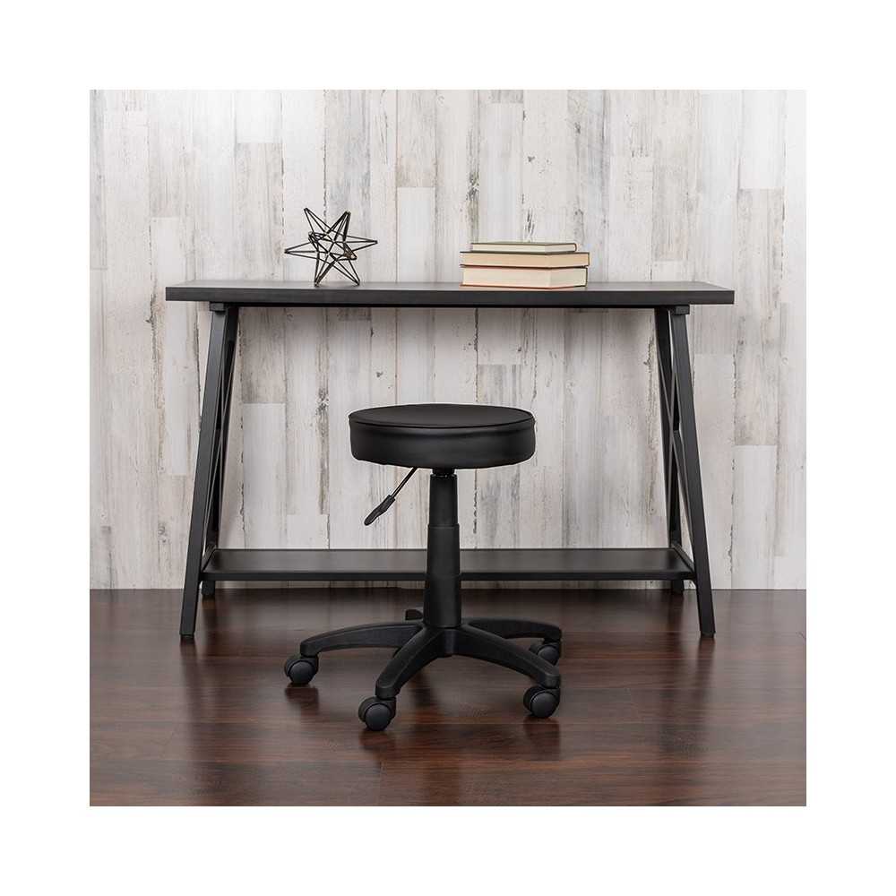 Black Adjustable Doctors Stool on Wheels with Ergonomic Molded Seat