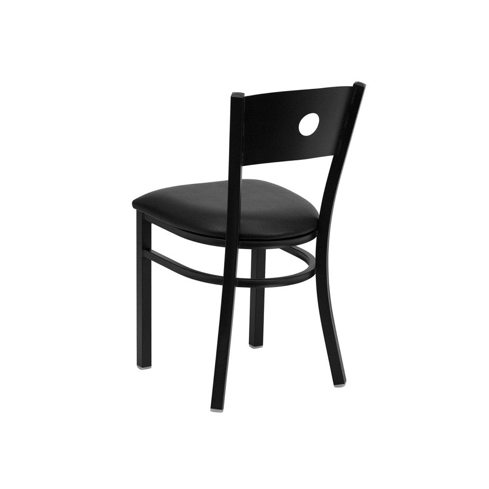 Black Circle Back Metal Restaurant Chair - Black Vinyl Seat