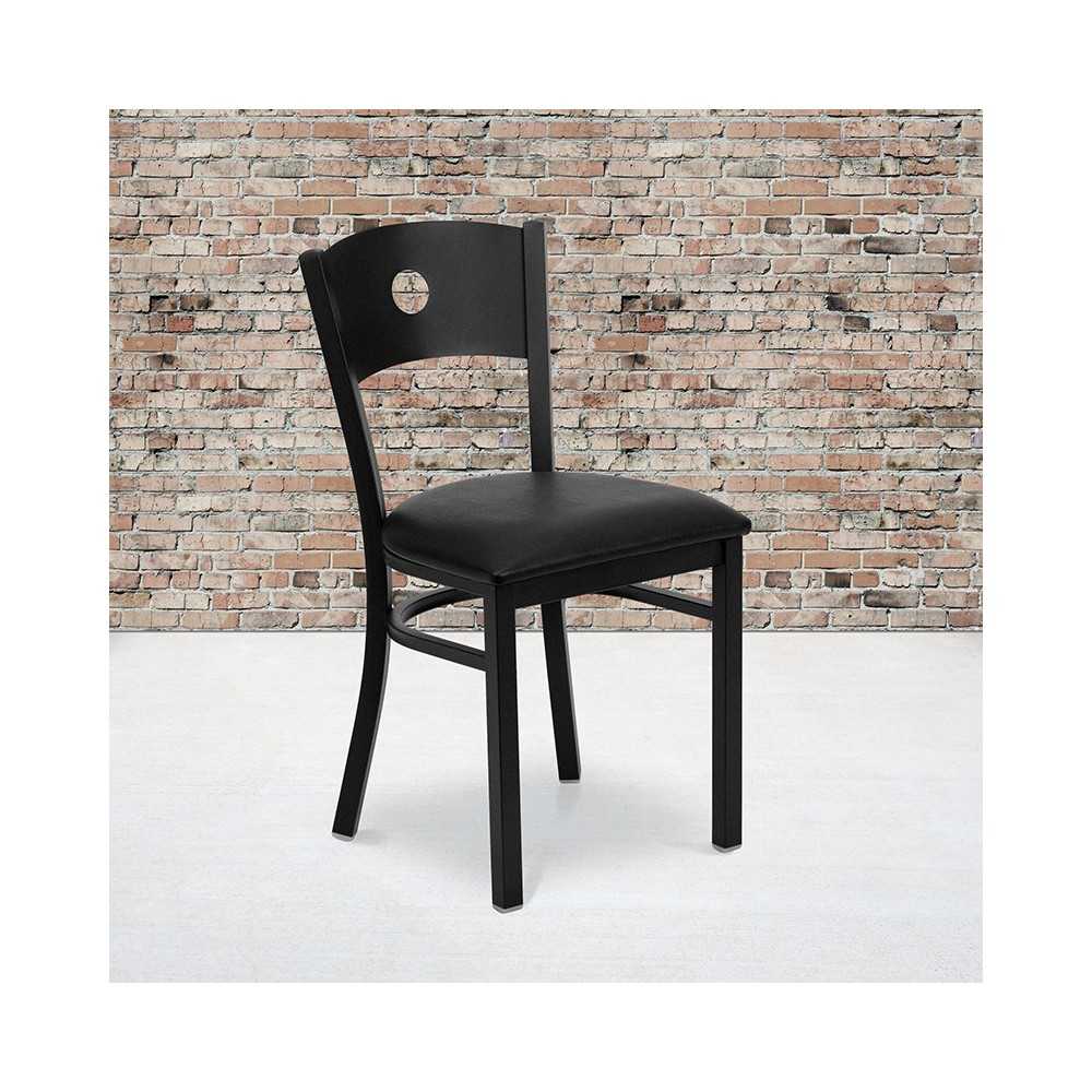 Black Circle Back Metal Restaurant Chair - Black Vinyl Seat
