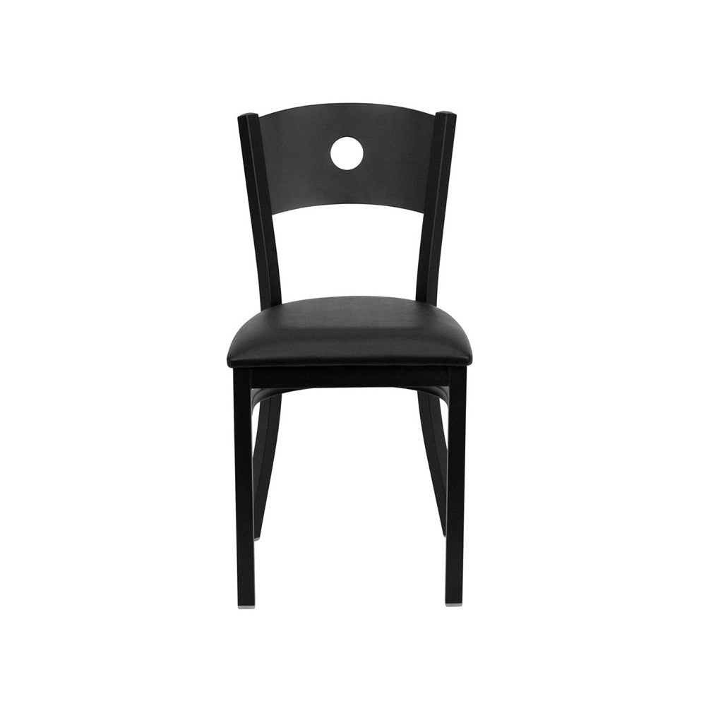 Black Circle Back Metal Restaurant Chair - Black Vinyl Seat