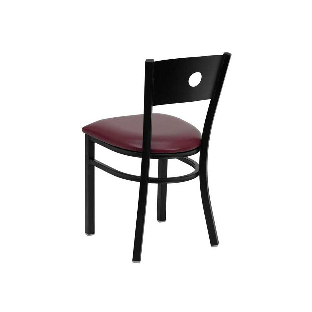 Black Circle Back Metal Restaurant Chair - Burgundy Vinyl Seat