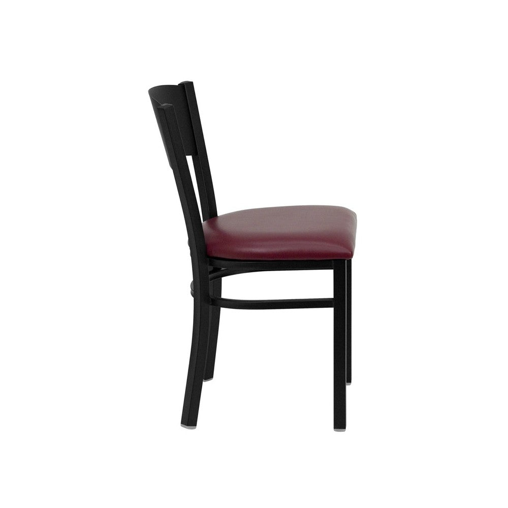 Black Circle Back Metal Restaurant Chair - Burgundy Vinyl Seat