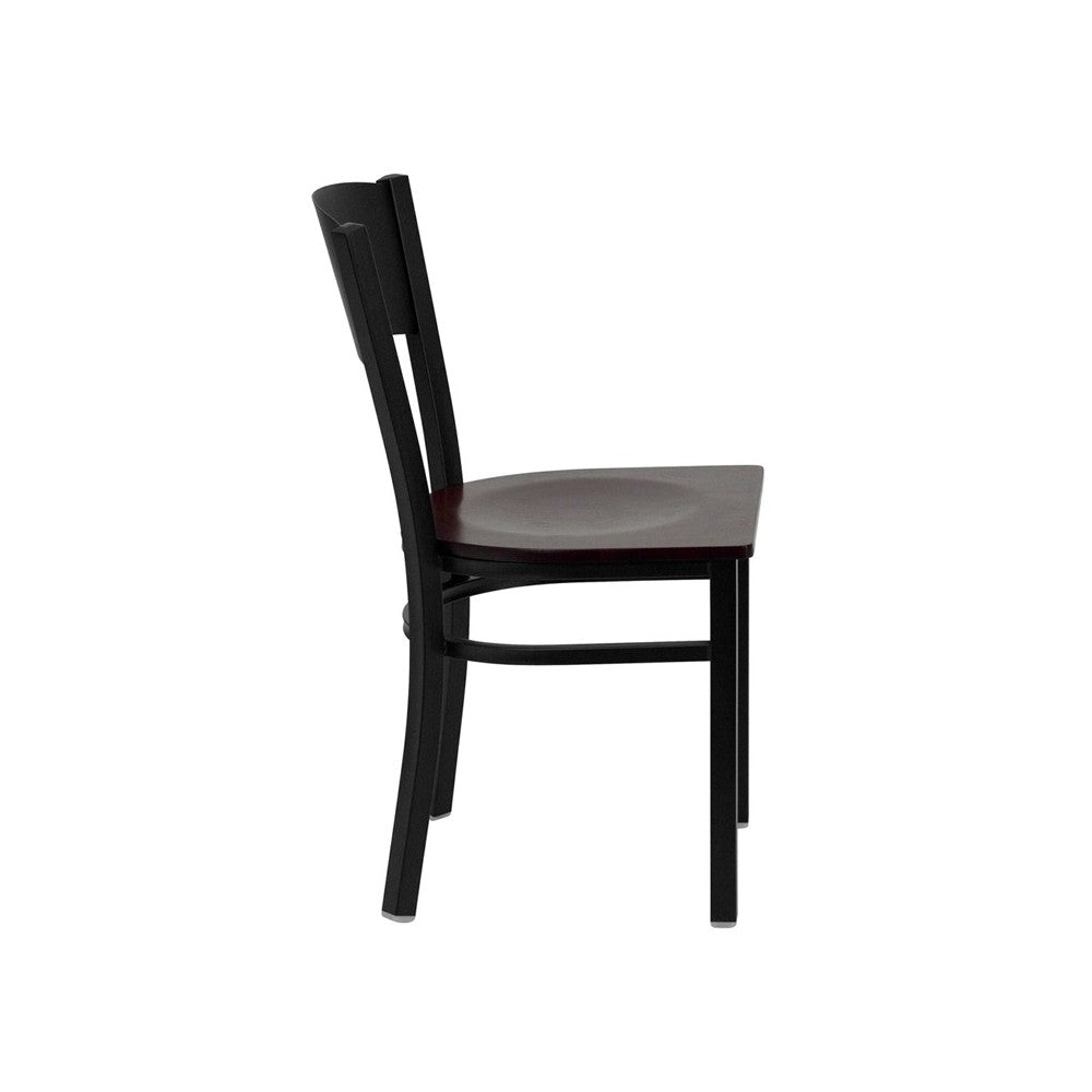 Black Circle Back Metal Restaurant Chair - Mahogany Wood Seat