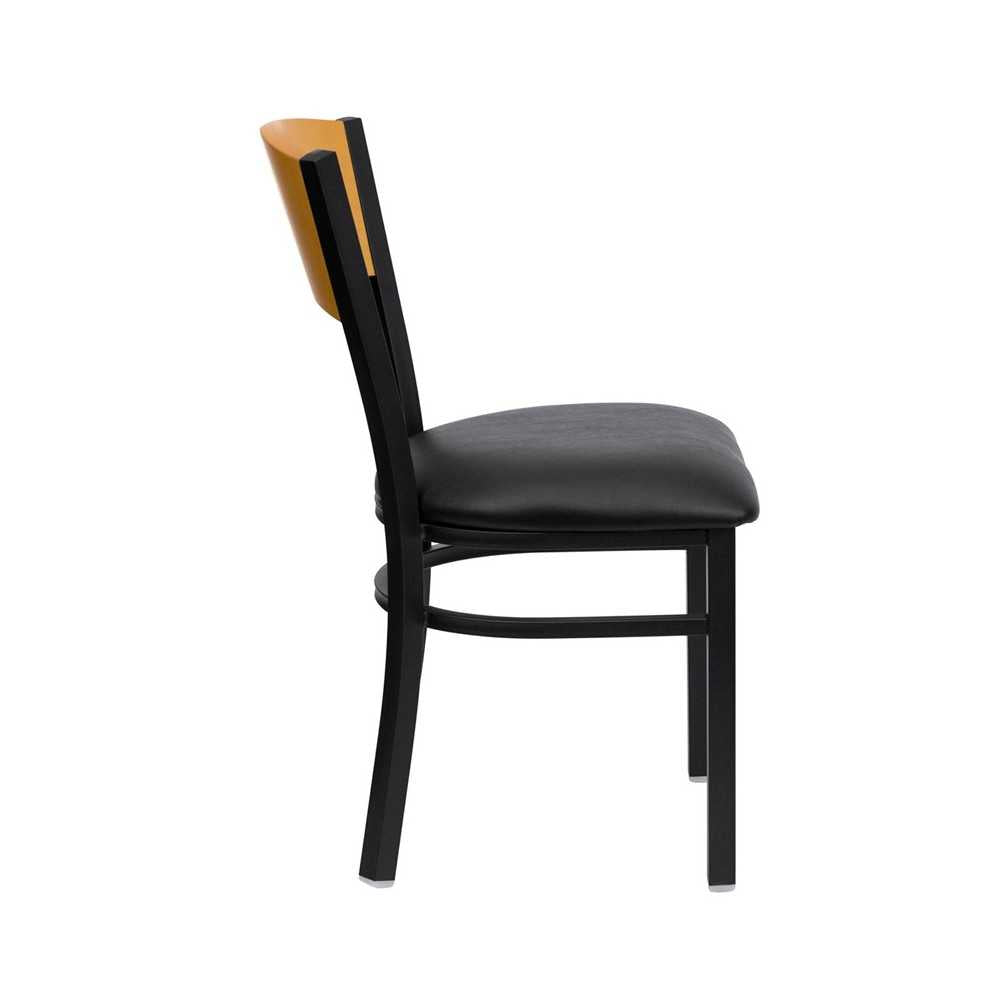 Black Circle Back Metal Restaurant Chair - Natural Wood Back, Black Vinyl Seat