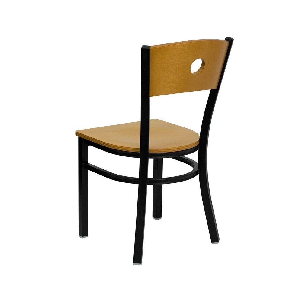 Black Circle Back Metal Restaurant Chair - Natural Wood Back & Seat