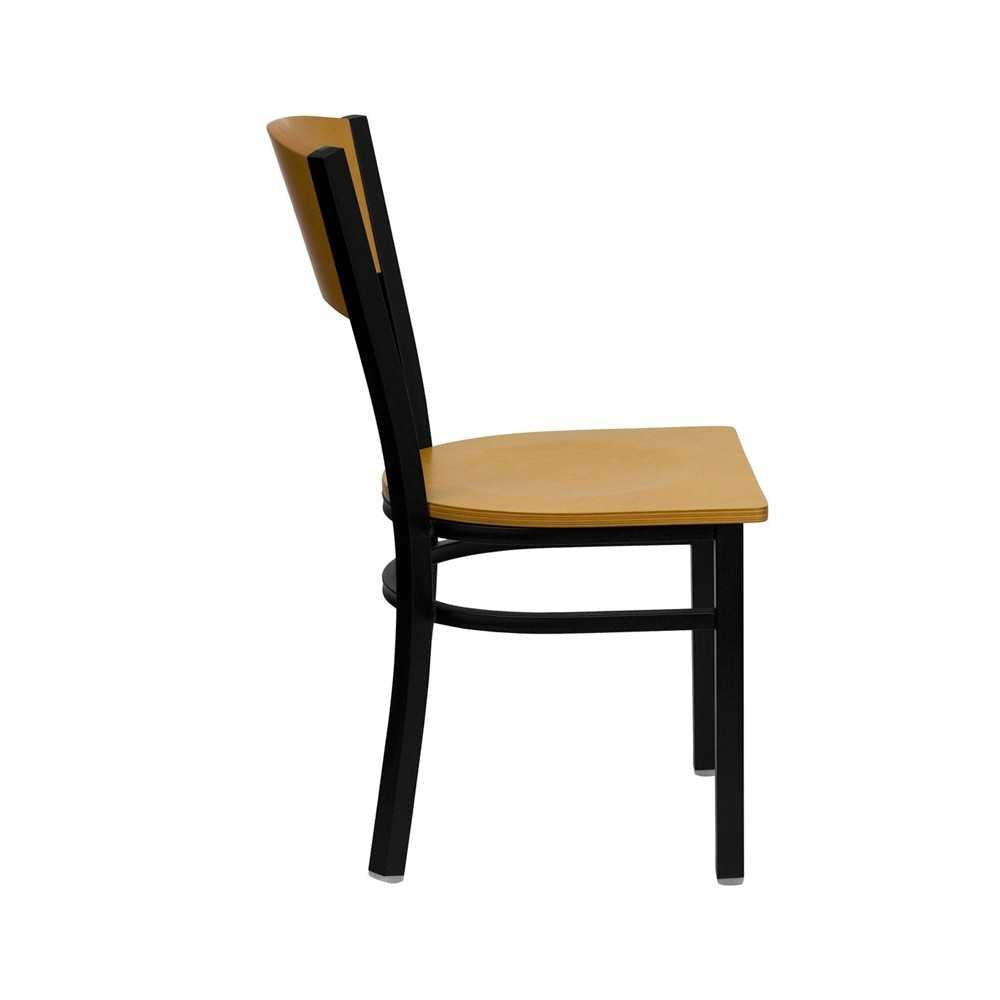 Black Circle Back Metal Restaurant Chair - Natural Wood Back & Seat