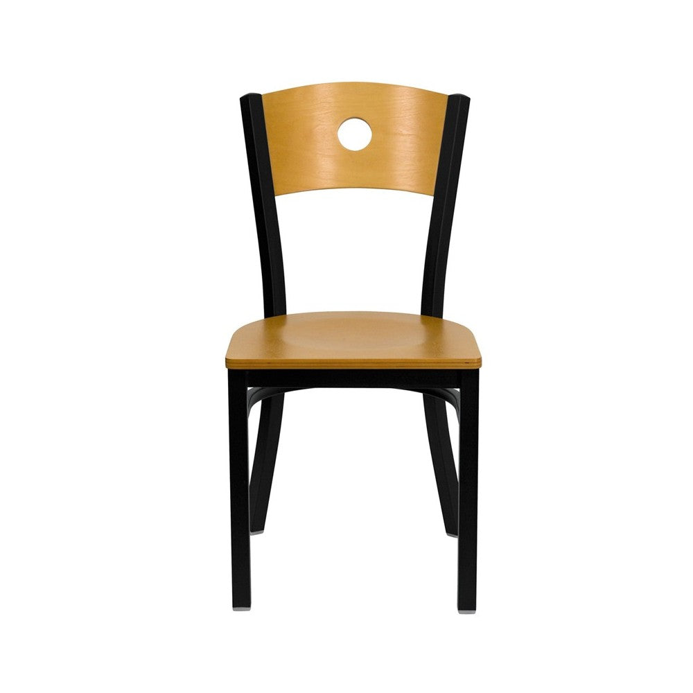 Black Circle Back Metal Restaurant Chair - Natural Wood Back & Seat
