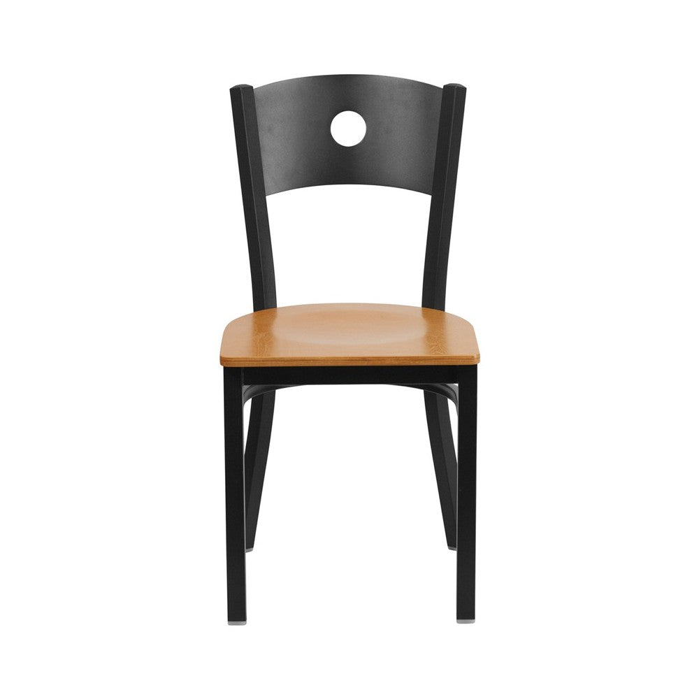 Black Circle Back Metal Restaurant Chair - Natural Wood Seat