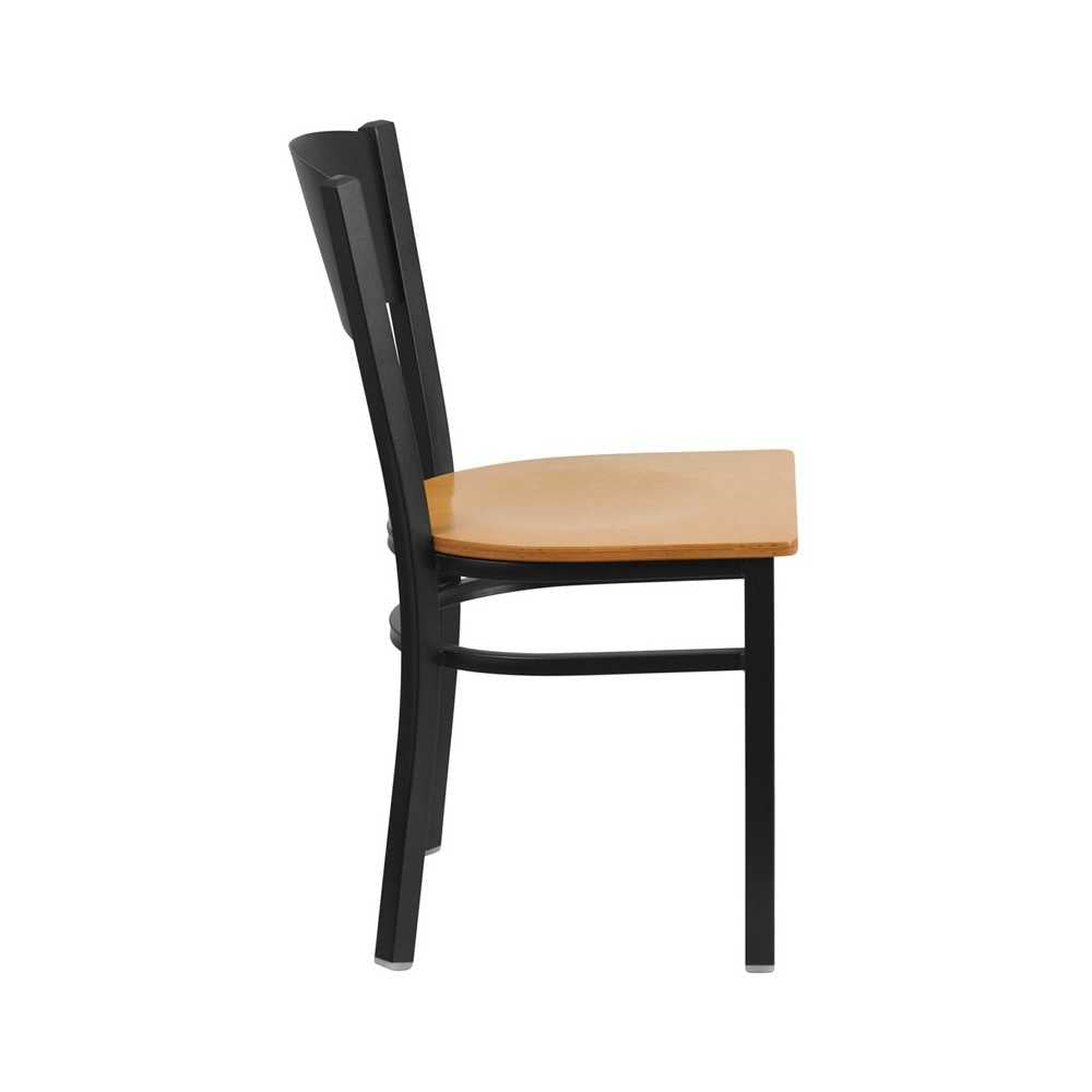 Black Circle Back Metal Restaurant Chair - Natural Wood Seat