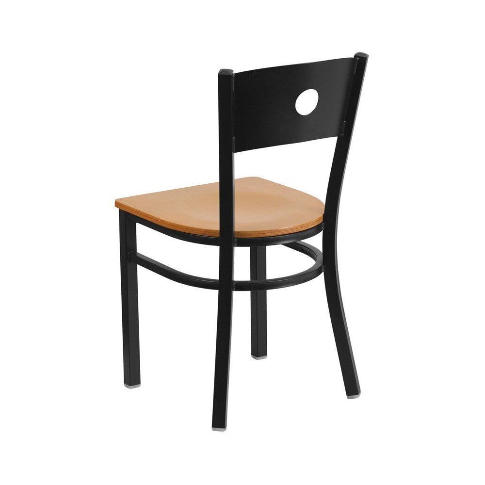 Black Circle Back Metal Restaurant Chair - Natural Wood Seat