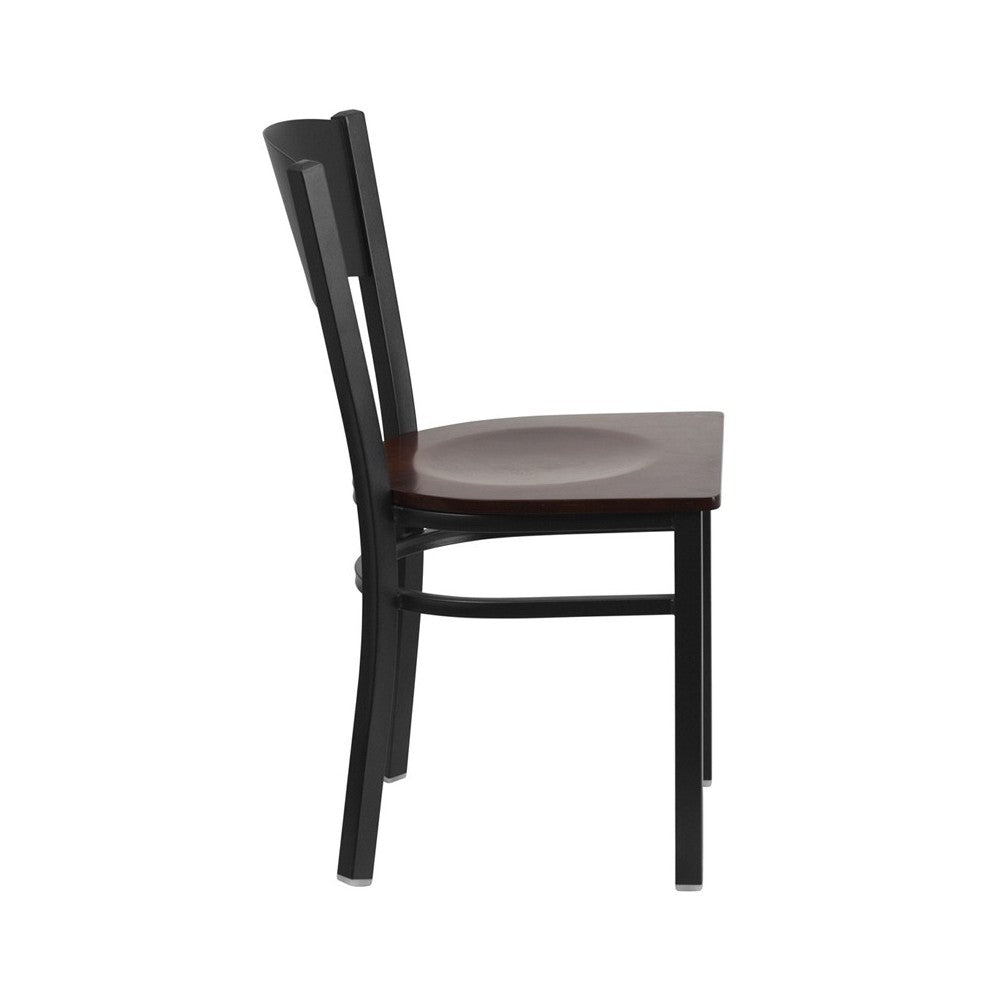 Black Circle Back Metal Restaurant Chair - Walnut Wood Seat