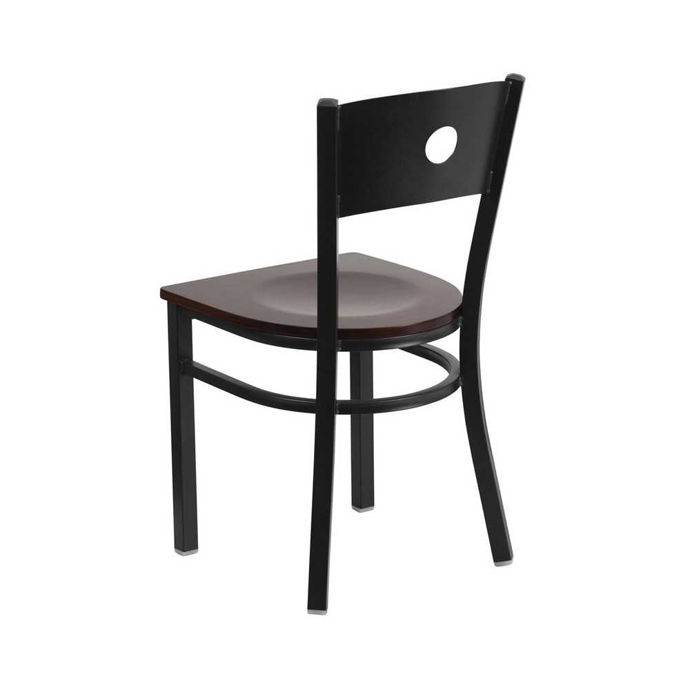 Black Circle Back Metal Restaurant Chair - Walnut Wood Seat