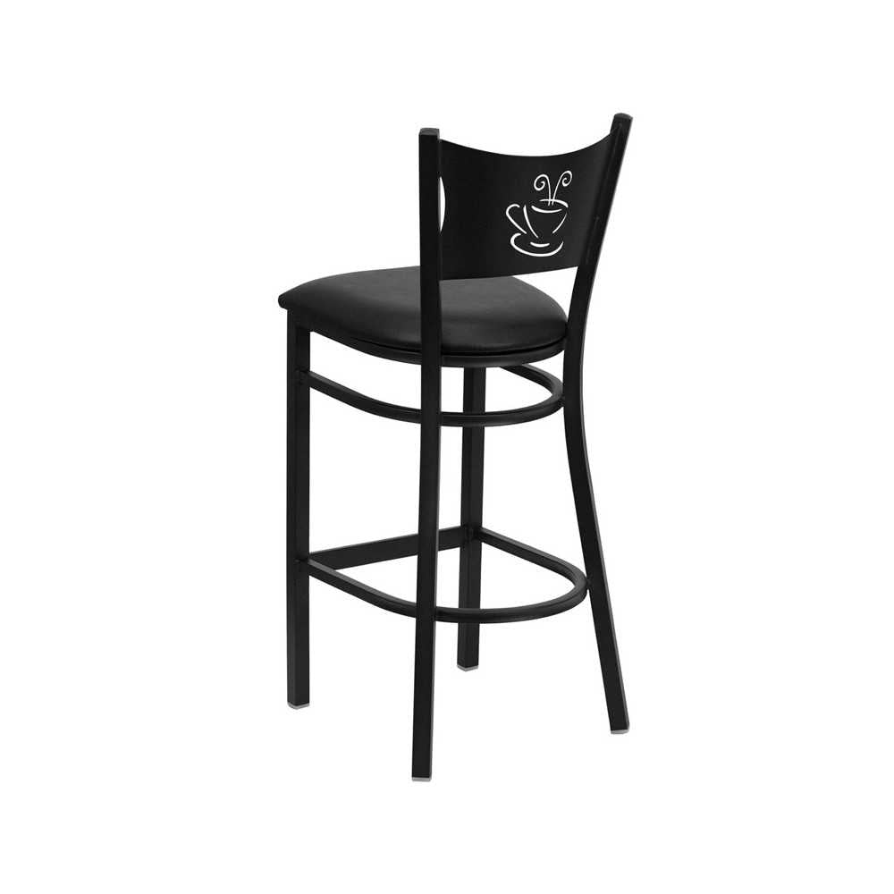 Black Coffee Back Metal Restaurant Barstool - Black Vinyl Seat