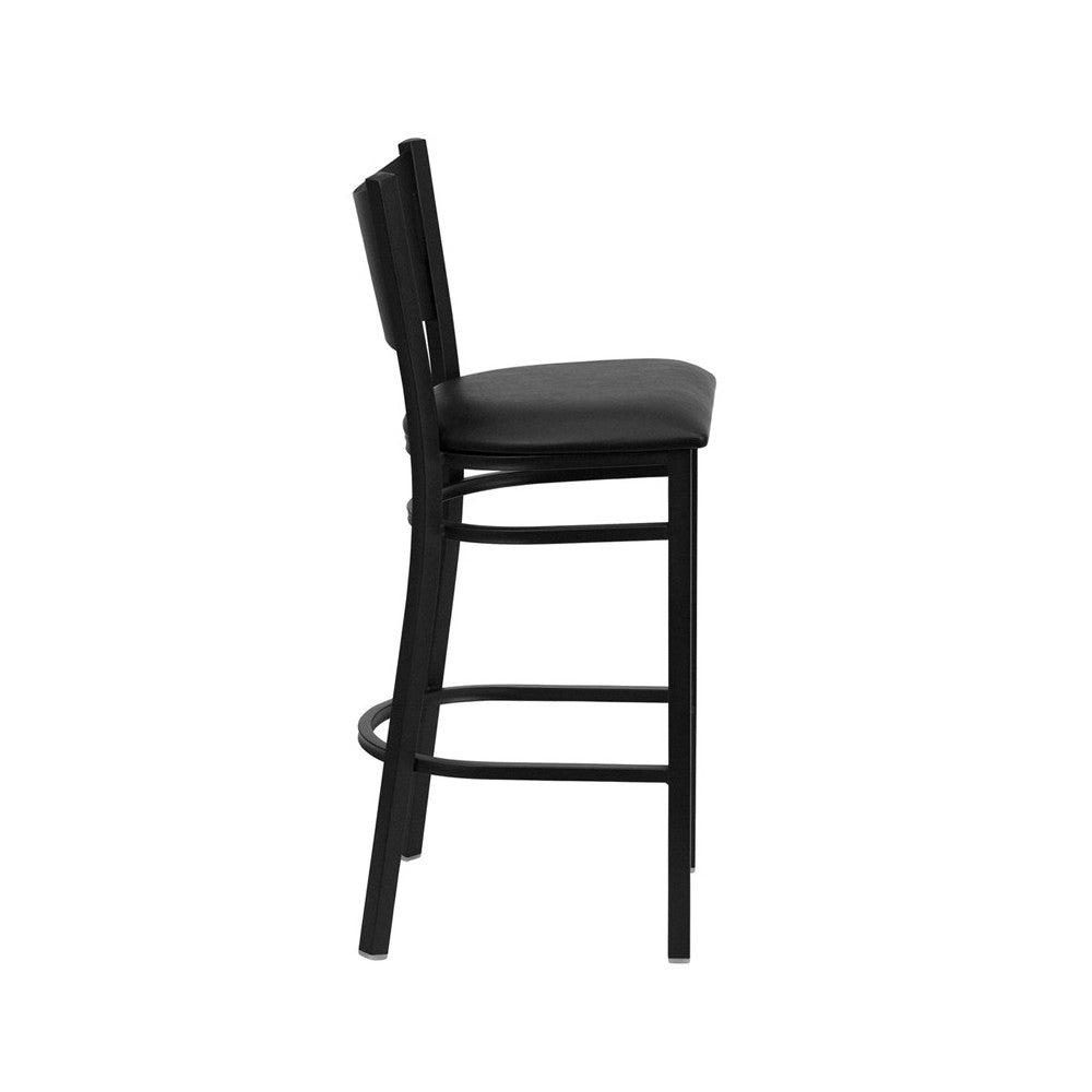 Black Coffee Back Metal Restaurant Barstool - Black Vinyl Seat