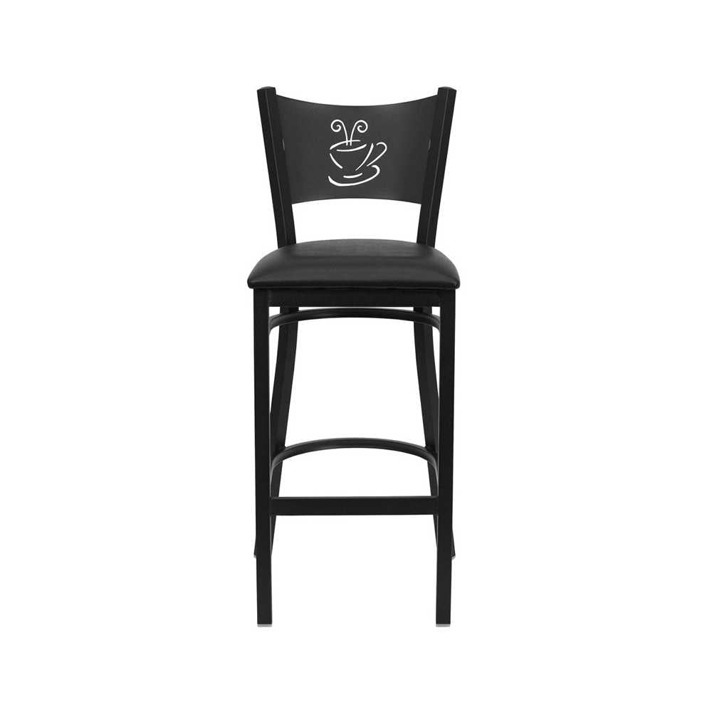 Black Coffee Back Metal Restaurant Barstool - Black Vinyl Seat