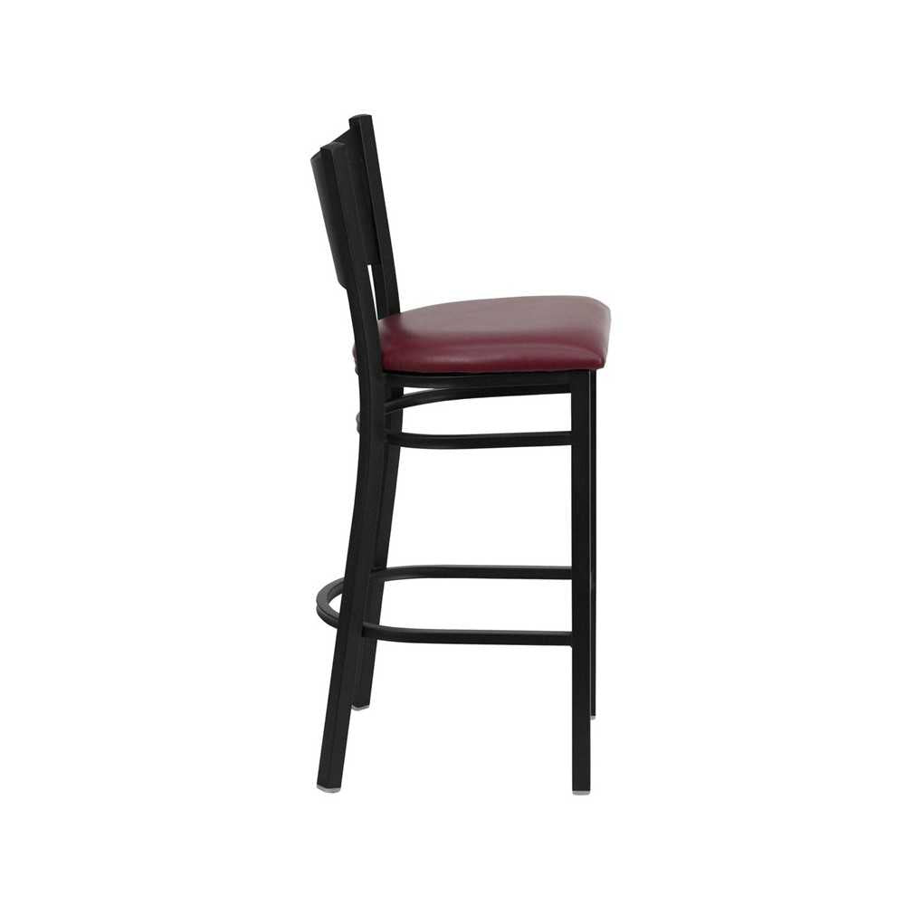 Black Coffee Back Metal Restaurant Barstool - Burgundy Vinyl Seat