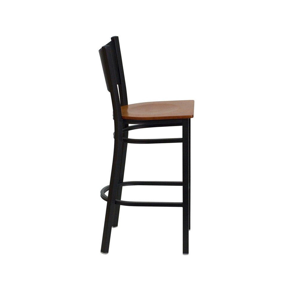 Black Coffee Back Metal Restaurant Barstool - Cherry Wood Seat