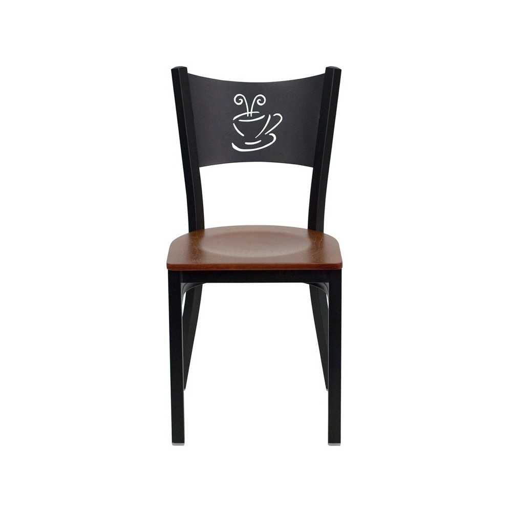 Black Coffee Back Metal Restaurant Chair - Cherry Wood Seat