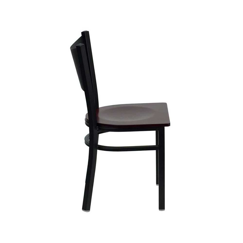 Black Coffee Back Metal Restaurant Chair - Mahogany Wood Seat