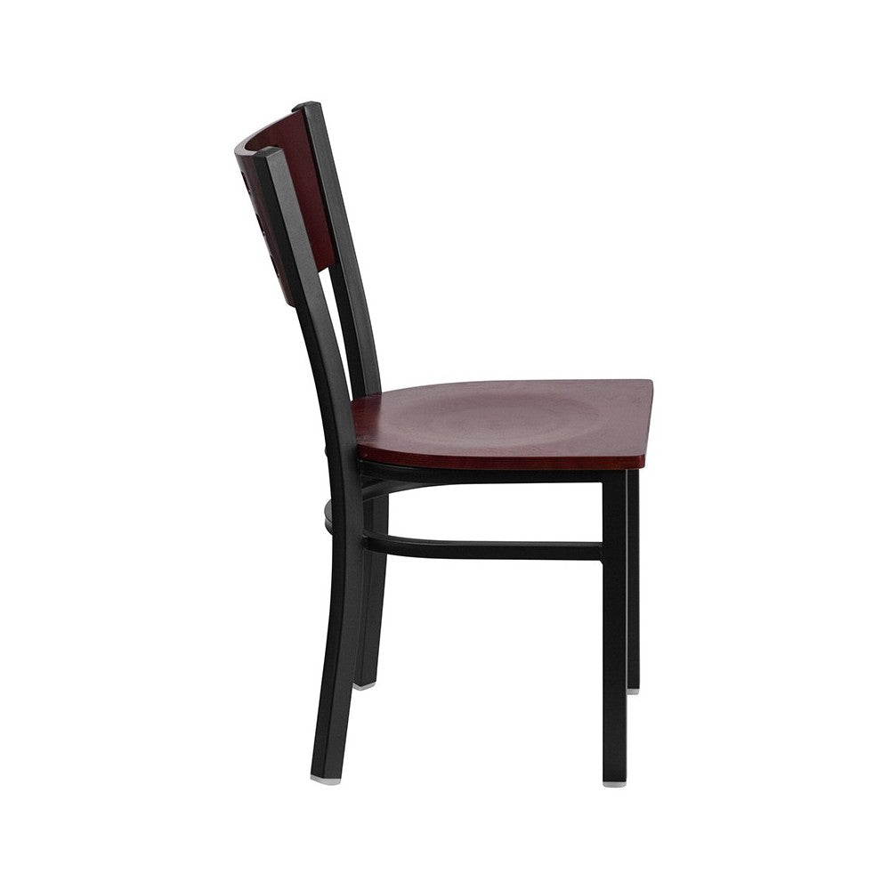 Black Cutout Back Metal Restaurant Chair - Mahogany Wood Back & Seat