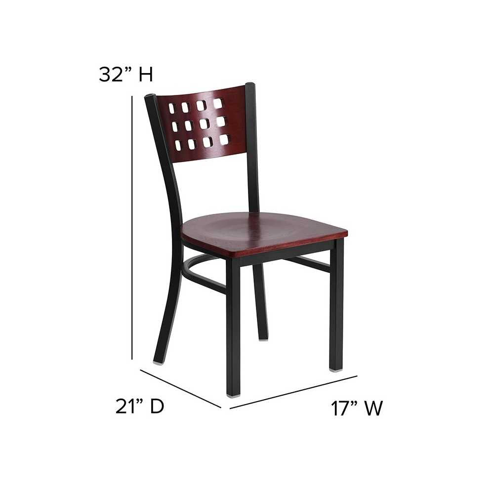 Black Cutout Back Metal Restaurant Chair - Mahogany Wood Back & Seat
