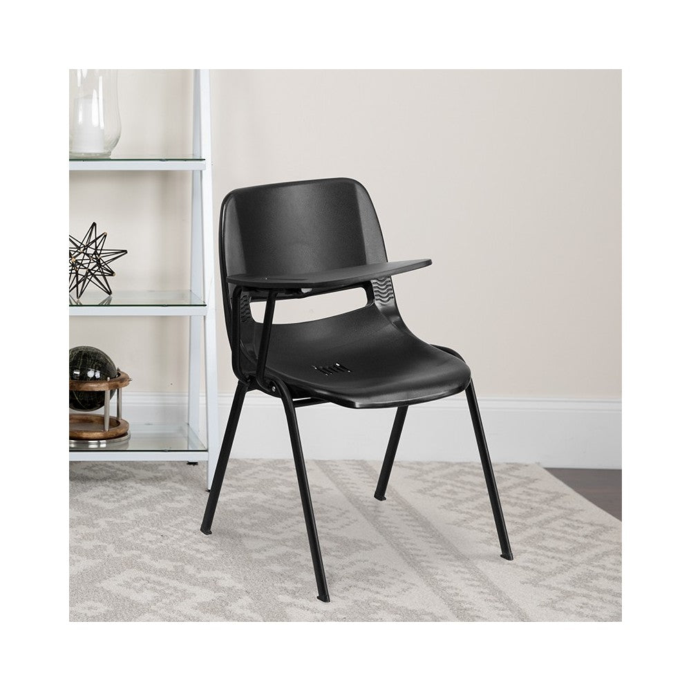 Black Ergonomic Shell Chair with Right Handed Flip-Up Tablet Arm