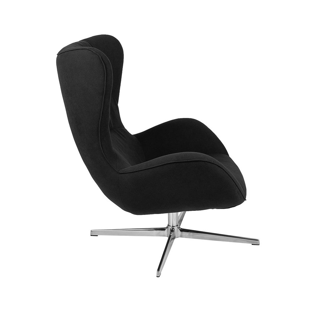 Black Fabric Swivel Wing Chair