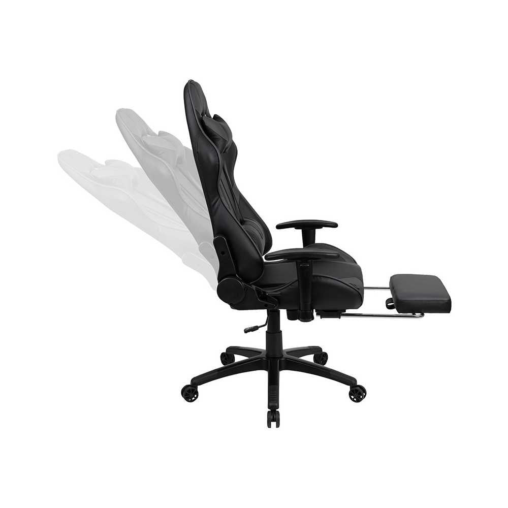 Black Gaming Desk and Gray Footrest Reclining Gaming Chair Set with Cup Holder, Headphone Hook & 2 Wire Management Holes