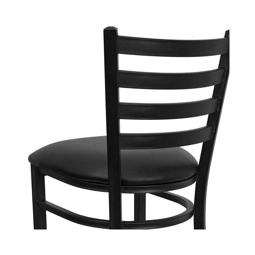 Black Ladder Back Metal Restaurant Barstool - Black Vinyl Seat