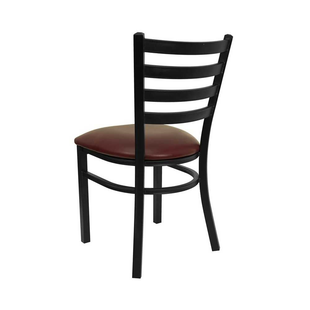 Black Ladder Back Metal Restaurant Chair - Burgundy Vinyl Seat