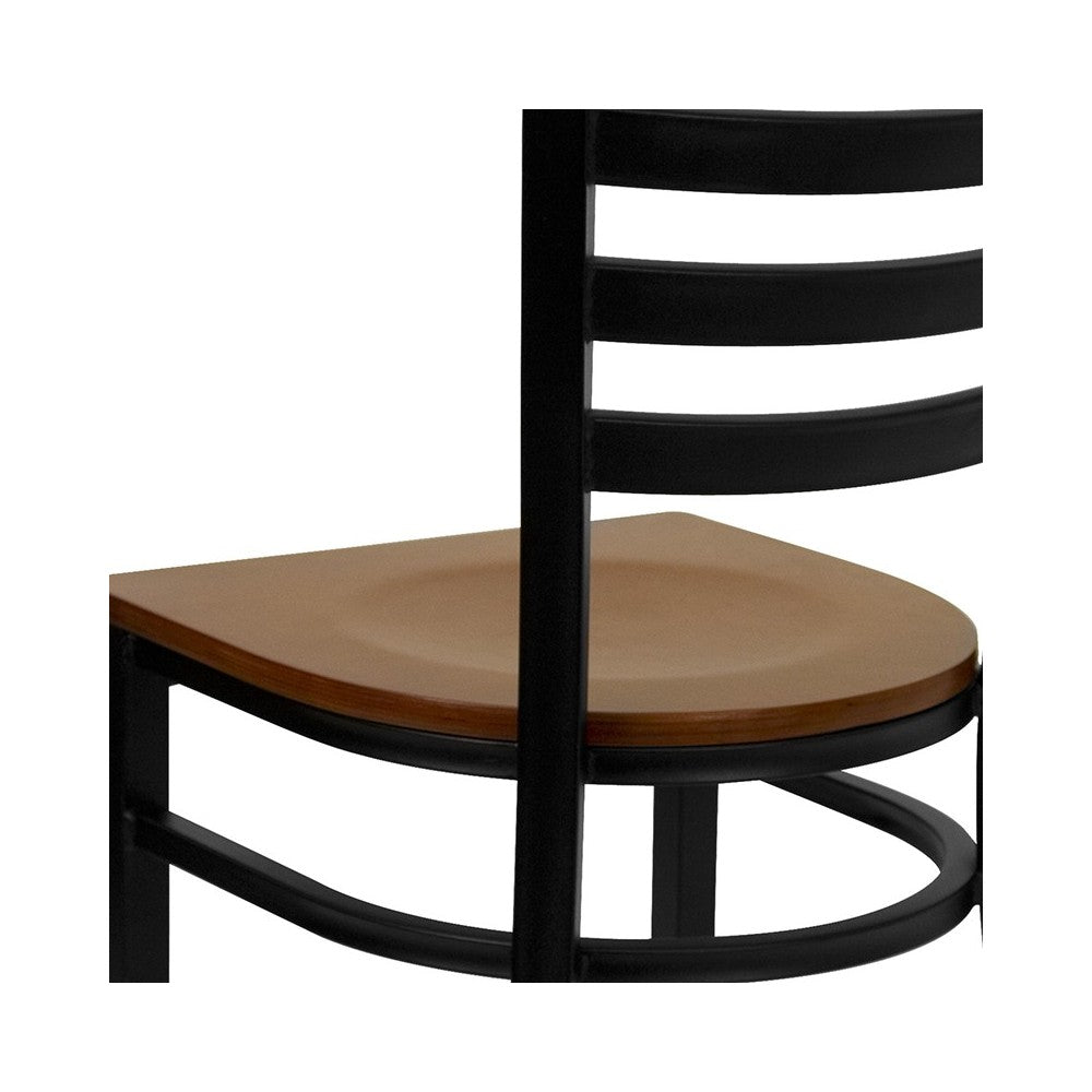 Black Ladder Back Metal Restaurant Chair - Cherry Wood Seat