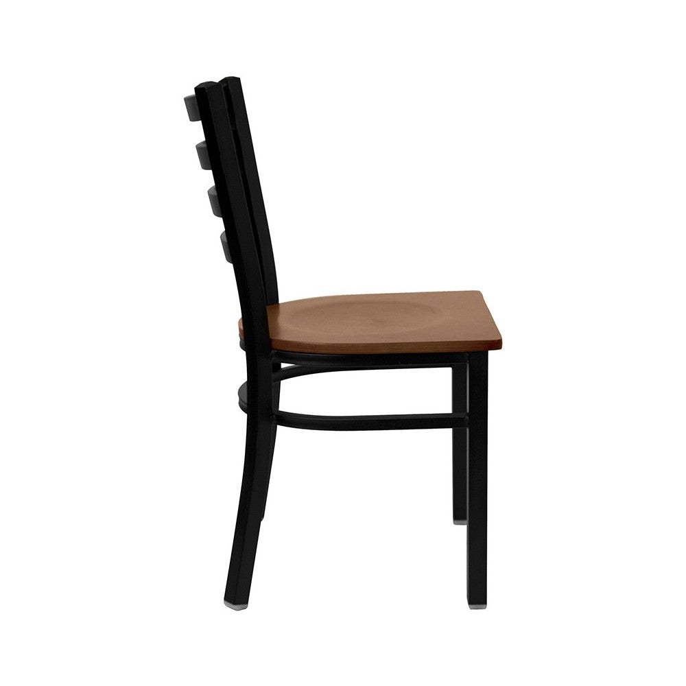 Black Ladder Back Metal Restaurant Chair - Cherry Wood Seat