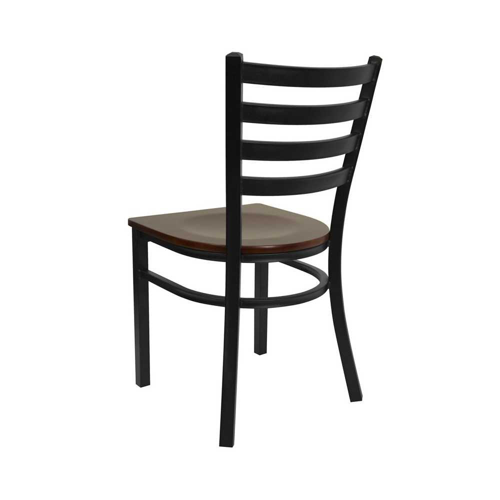 Black Ladder Back Metal Restaurant Chair - Mahogany Wood Seat