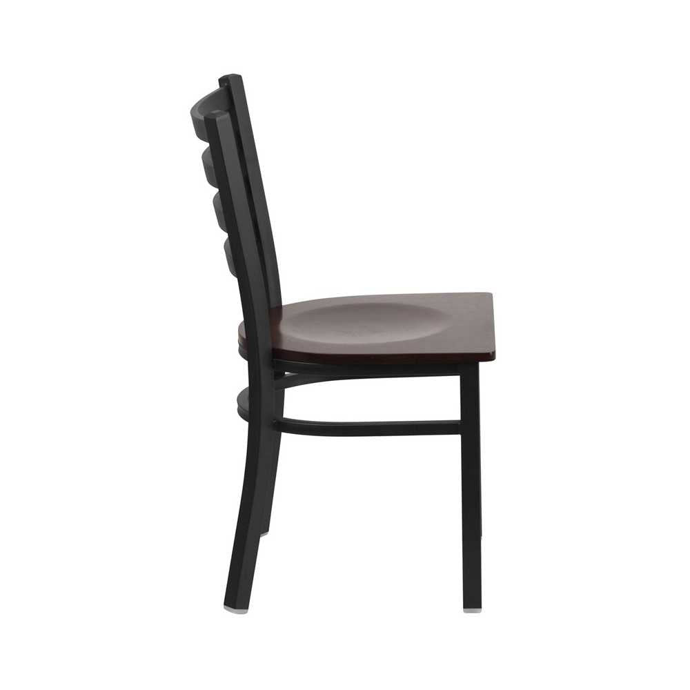 Black Ladder Back Metal Restaurant Chair - Walnut Wood Seat