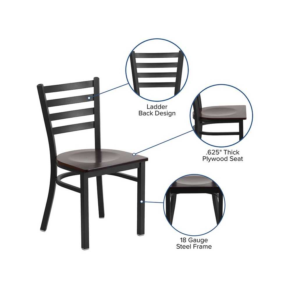 Black Ladder Back Metal Restaurant Chair - Walnut Wood Seat
