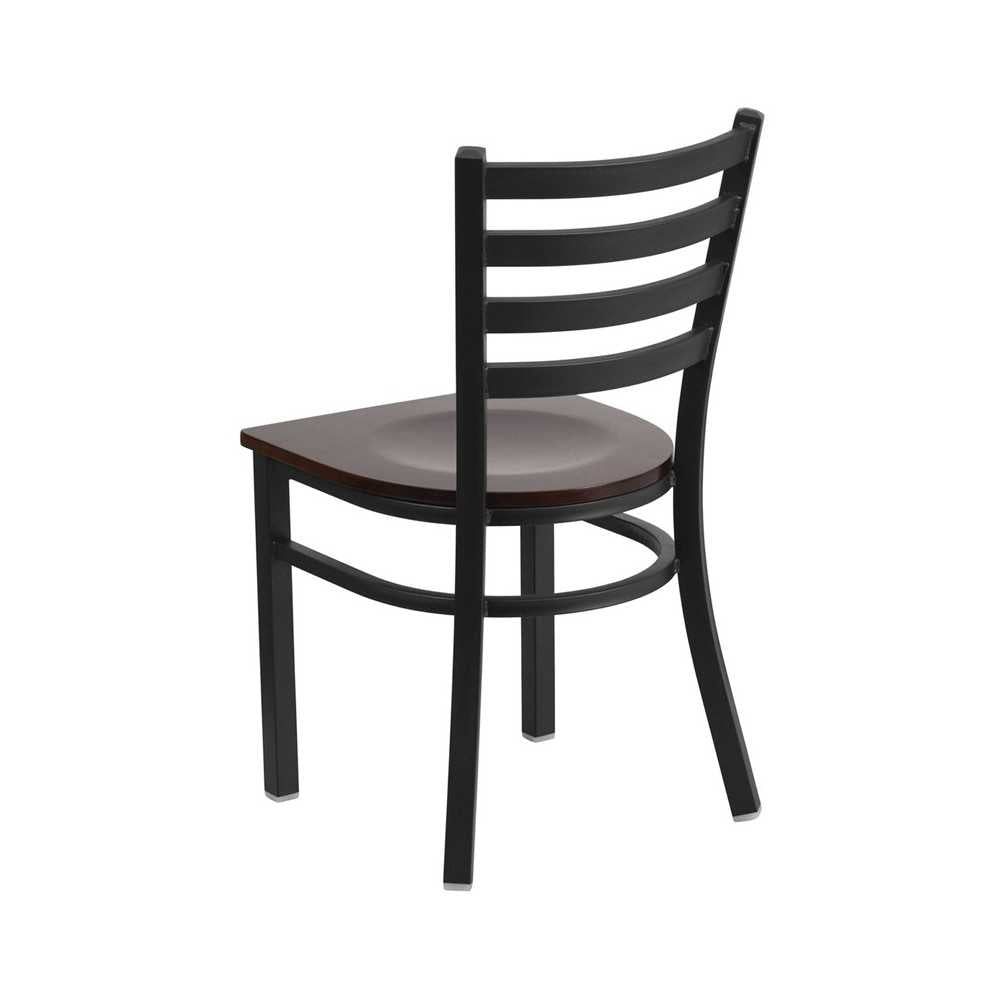 Black Ladder Back Metal Restaurant Chair - Walnut Wood Seat
