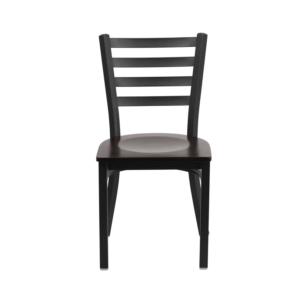 Black Ladder Back Metal Restaurant Chair - Walnut Wood Seat