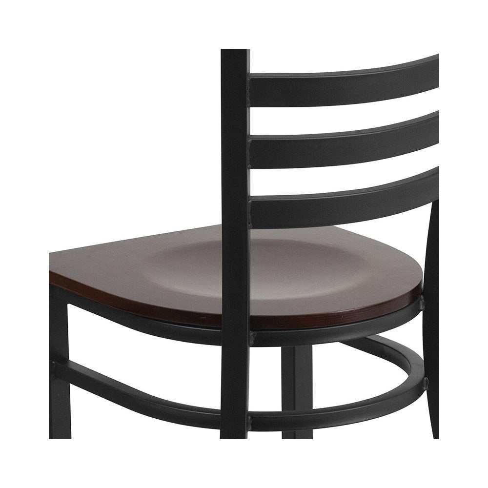Black Ladder Back Metal Restaurant Chair - Walnut Wood Seat