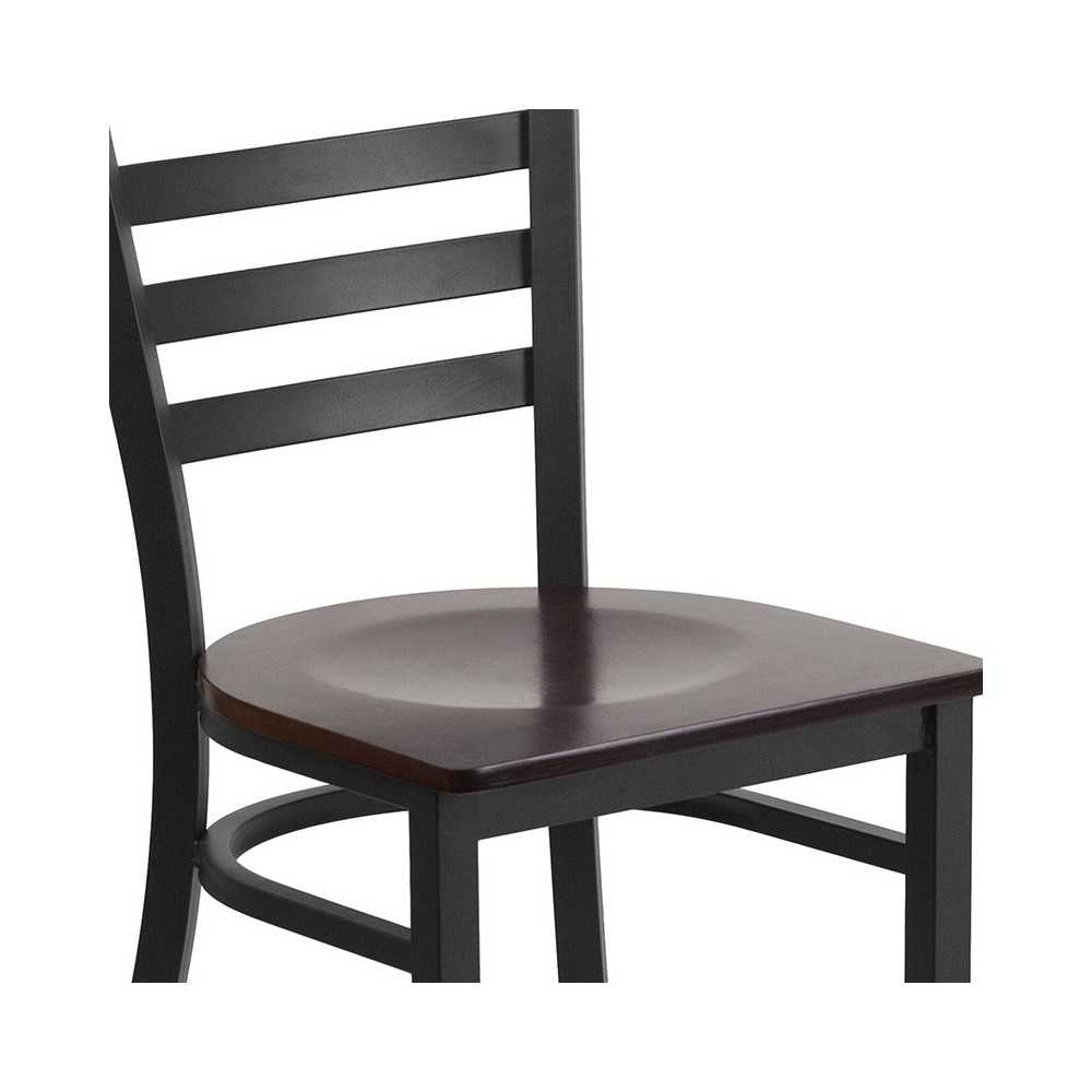 Black Ladder Back Metal Restaurant Chair - Walnut Wood Seat