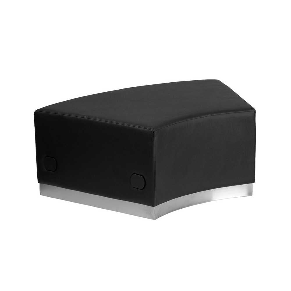 Black LeatherSoft Backless Convex Chair with Brushed Stainless Steel Base