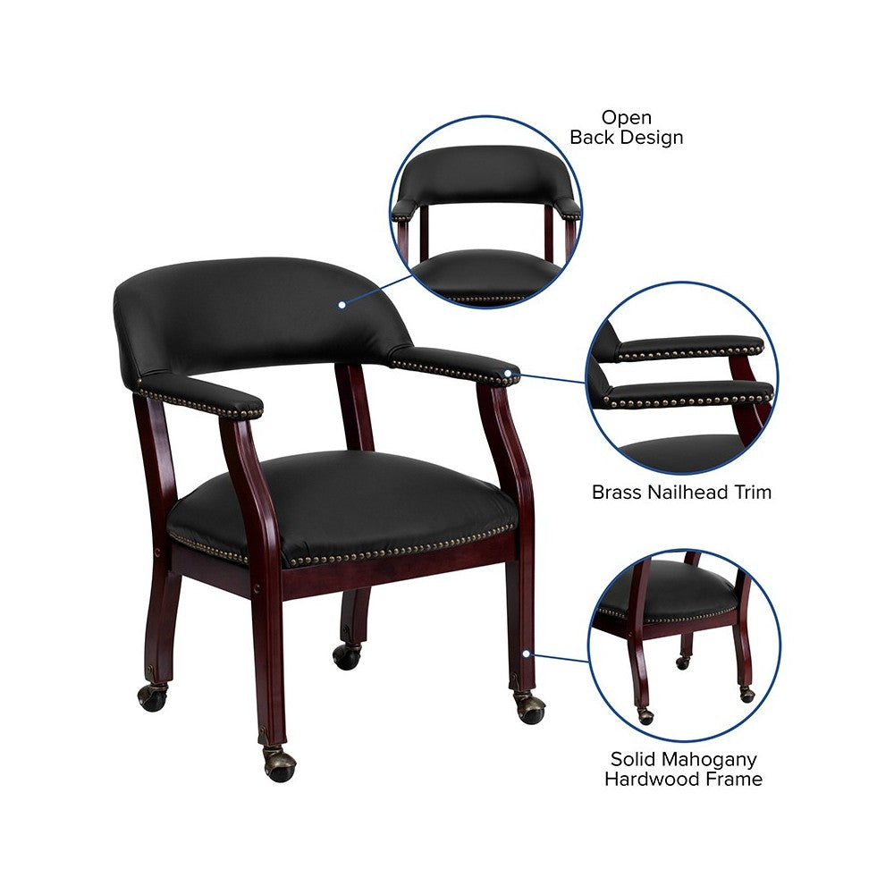 Black LeatherSoft Conference Chair with Accent Nail Trim and Casters