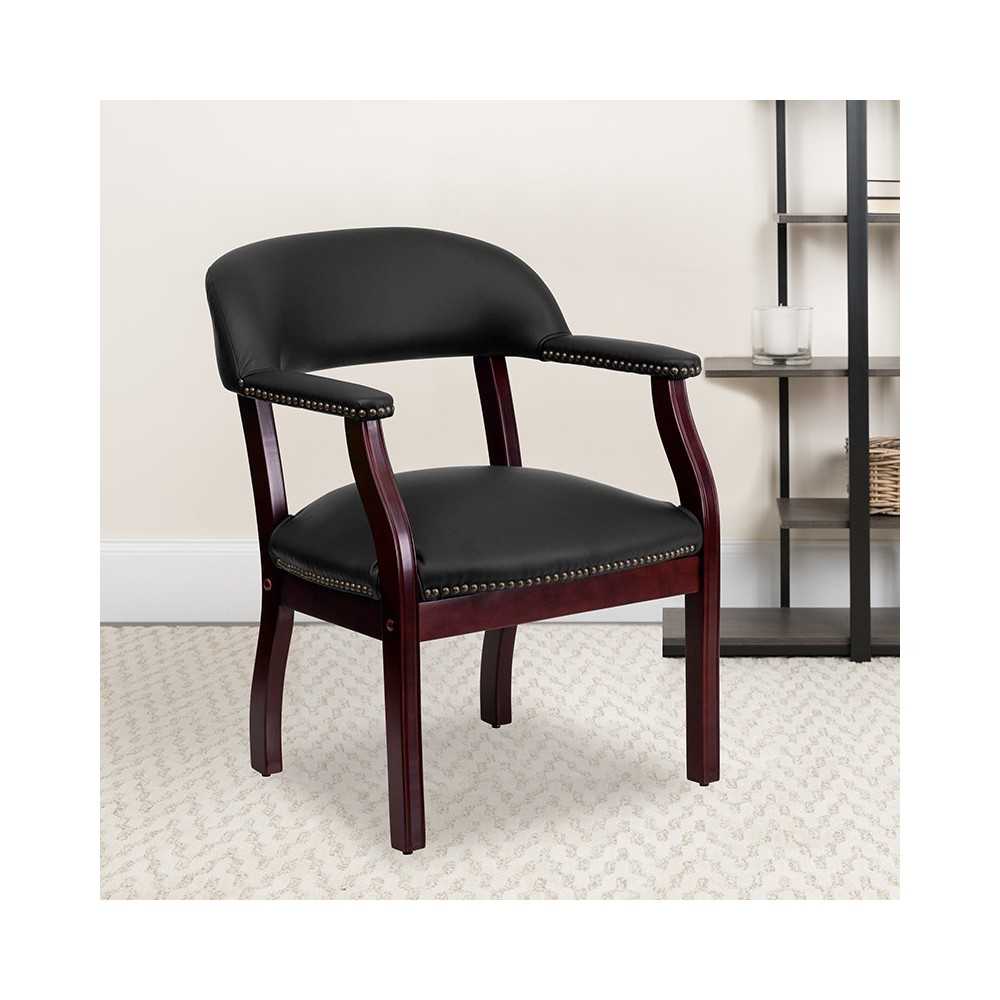 Black LeatherSoft Conference Chair with Accent Nail Trim