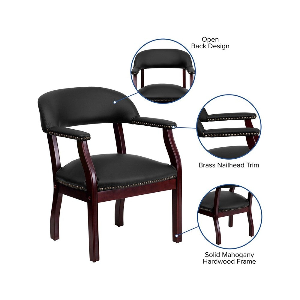 Black LeatherSoft Conference Chair with Accent Nail Trim