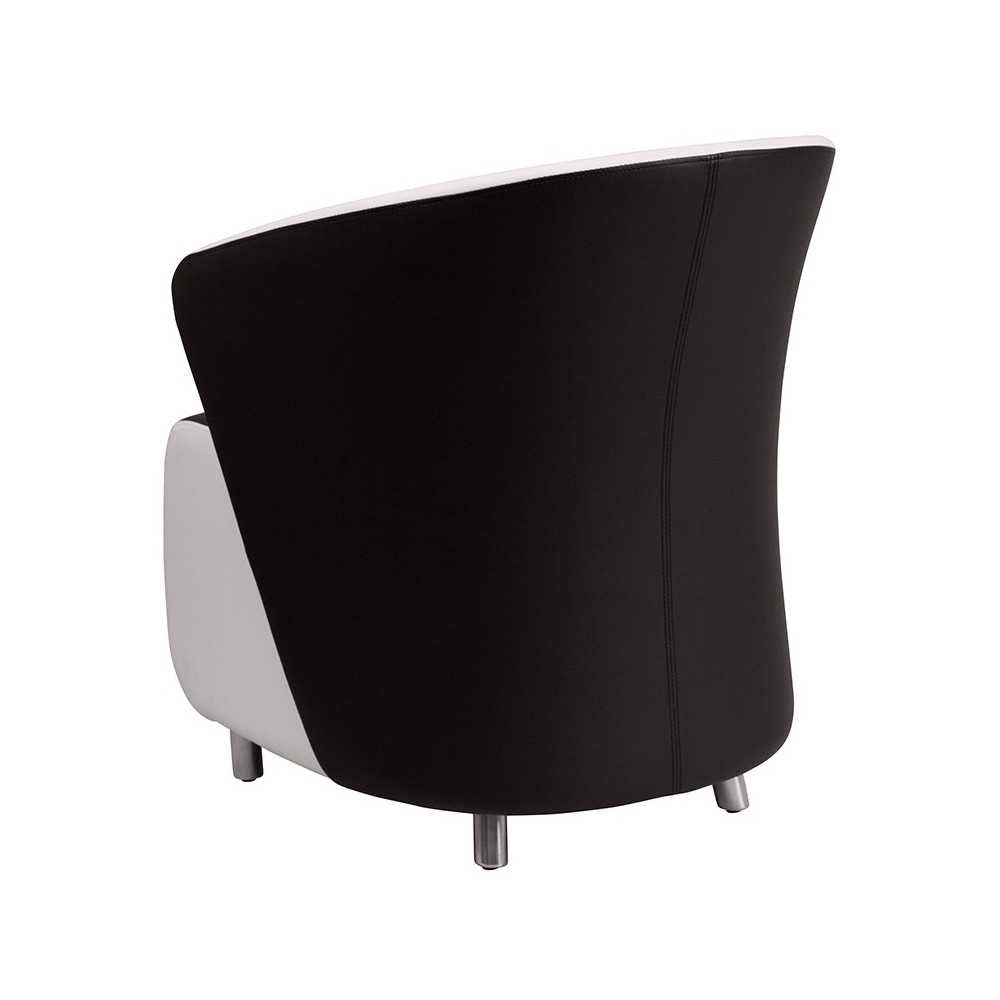 Black LeatherSoft Curved Barrel Back Lounge Chair with Melrose White Detailing
